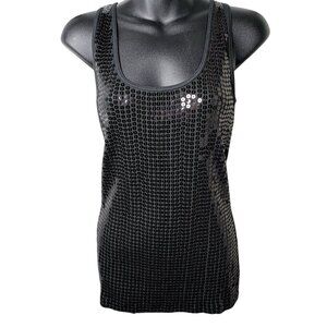Y2K Express Black Sequin Front Ribbed Tank Top Women’s L SPARKLY SUMMER GRUNGE